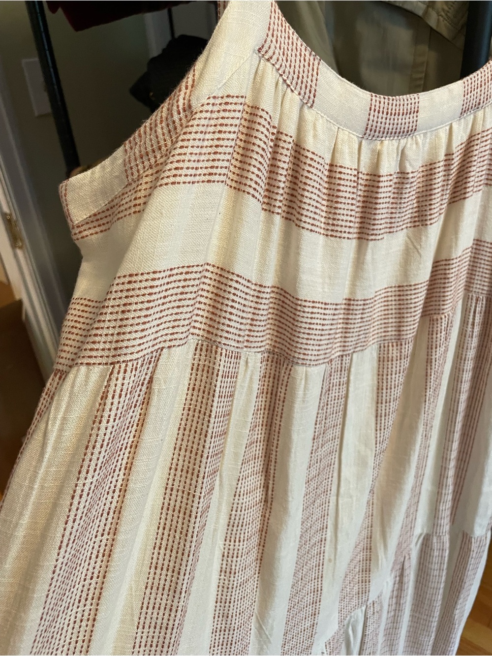 Laude the Label Tiered Cotton Dress Cream Rust Stripe Midi L - Picture 6 of 8